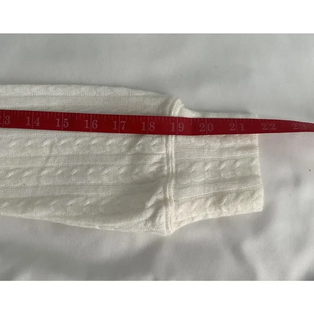 NWT B.O G. Cropped Crew Neck Balloon Sleeves Cable Stitch Ivory Sweater-Small - Picture 9 of 10